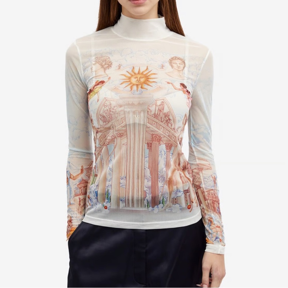 Elegant Sheer Artistic Print Blouse